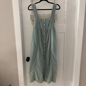 Pilcro Chambray Midi Dress Anthropologie Denim Button Front Bow Back XSP pockets